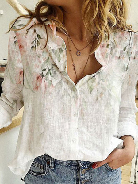 

Shirt Collar Casual Long Sleeve Blouse, Pink, Blouses & Shirts