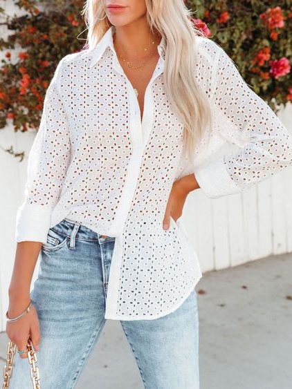 

Solid Cotton Loosen Long Sleeve Blouse, White, Blouses & Shirts
