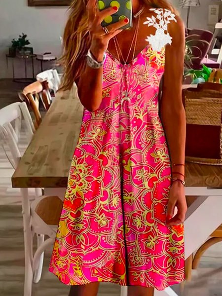 

Loosen Short Sleeve Woven Dress, Red, Mini Dresses