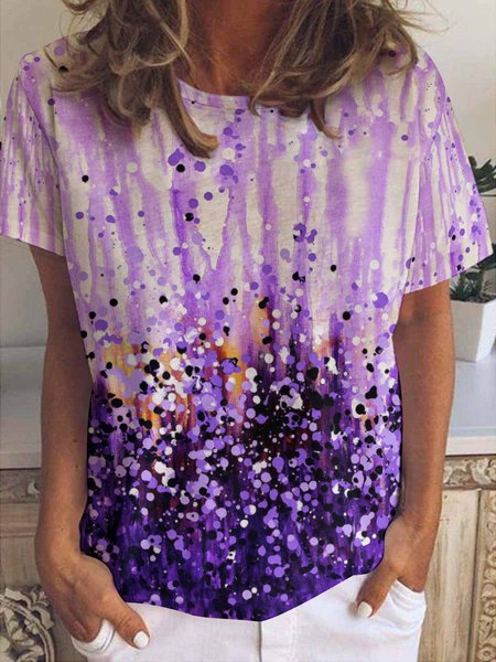 

Casual Abstract Gradient Print Crew Neck Short Sleeve T-Shirt, As picture, T-shirts