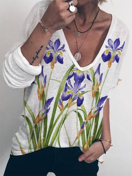 

Casual Long Sleeve Tops, White, T-Shirts