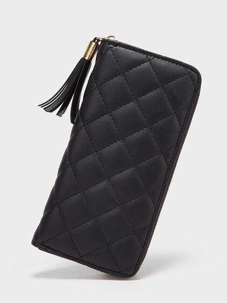 

Ladies Fringe Decorative Zip Clutch Card Holder Wallet, Black, Bags