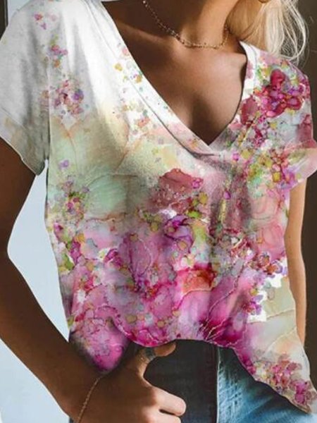 

Casual Regular Fit Floral Short Sleeve T-Shirt, Multicolor, T-Shirts