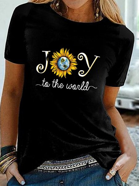 

Round Neck Casual Short Sleeve T-Shirt, Black, T-Shirts