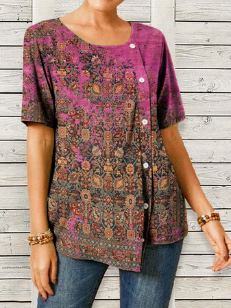 

Cotton Blends Casual Short Sleeve Tops, Multicolor, T-Shirts