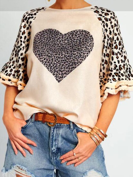 

Leopard Short Sleeve Tops, Apricot, Blouses & Shirts