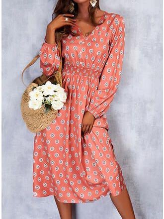 

Boho Floral Long Sleeve Woven Dress, Red, Dresses