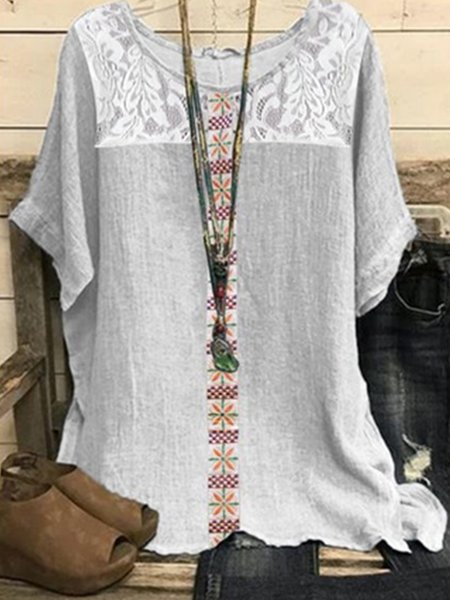 

Vacation Loosen Tribal Mid Sleeve Blouse, Multicolor, Shirts & Blouses