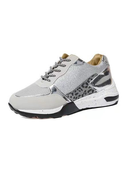 

Leopard-Painted Glitter Statement Lace-Up Sneakers, Silver, Sneakers