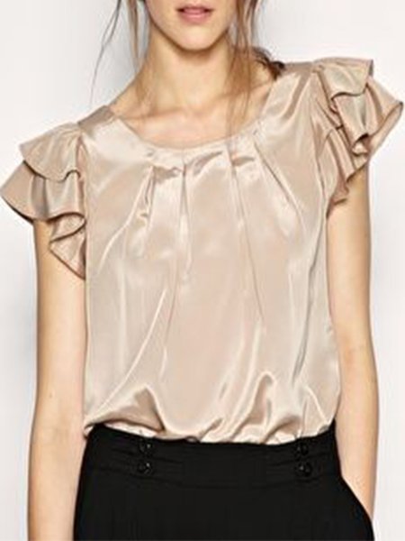 

Crew Neck Casual Short Sleeve Tops, Champagne, Tops