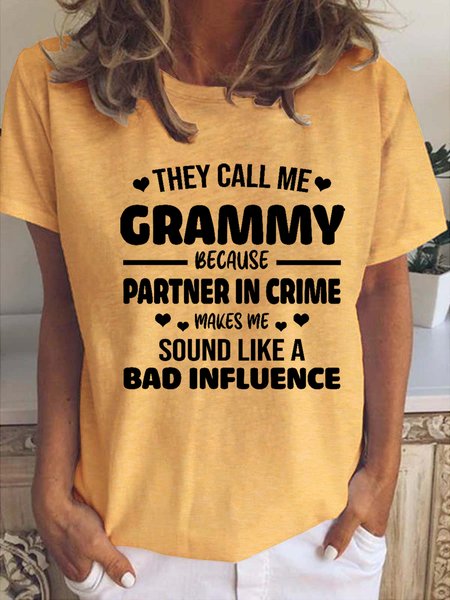 Funny They Call Me Grammy Letter Loosen Short Sleeve T-Shirt, Yellow, T-shirts