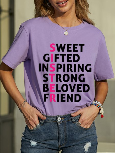 Sweet Sister Cotton Short Sleeve T-Shirt, Purple, T-shirts