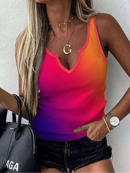 

Ombre Cotton Short Sleeve Tops, As picture, Tanks & Camis