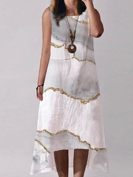 

Casual Ombre Loosen Sleeveless Woven Dress, White, Dresses