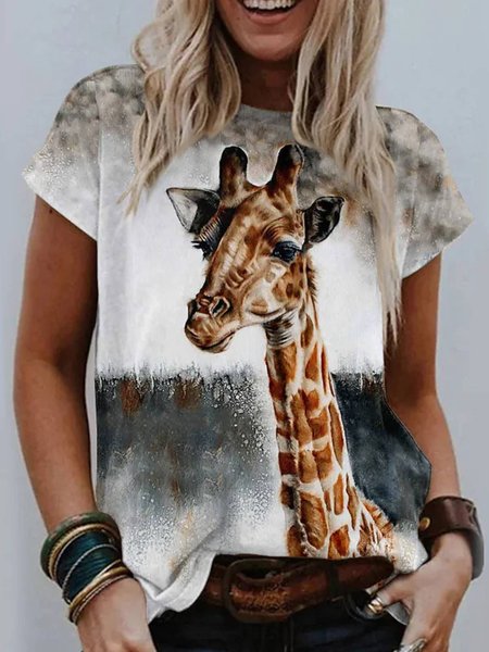 

Round Neck Casual Short Sleeve T-Shirt, Multicolor, T-Shirts