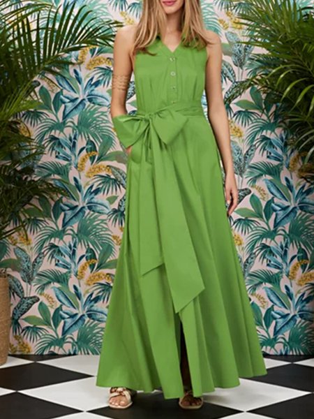 

Vacation Loosen Sleeveless Woven Dress, Green, Maxi Dresses