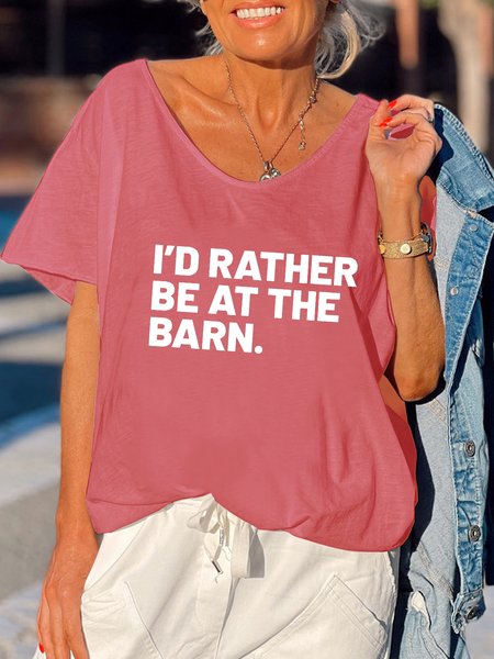 

I'd Rather Be At The Barn Scoop Neck Short Sleeve T-shirt, Pink, T-shirts