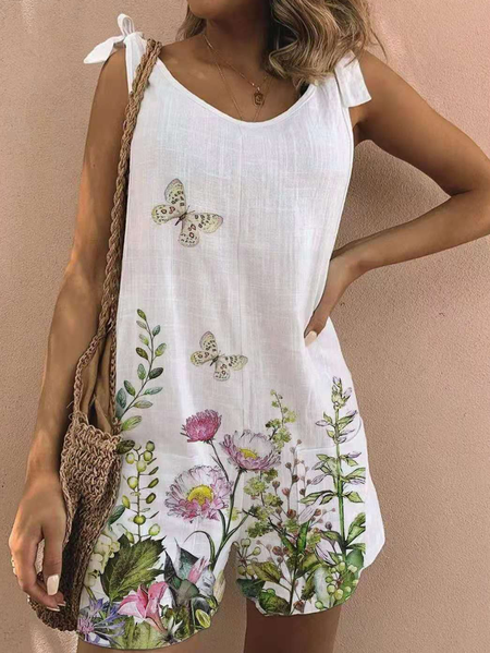 

Floral Vacation Regular Fit Jumpsuit & Romper, White, Jumpsuits＆Rompers