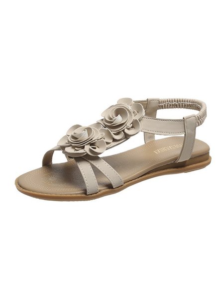 

3D Floral Vacation Flat Sandals, Beige, Sandals