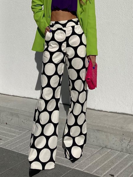 

Polka Dots Work Straight Leg Pants, Black-white, Wide Leg Pants