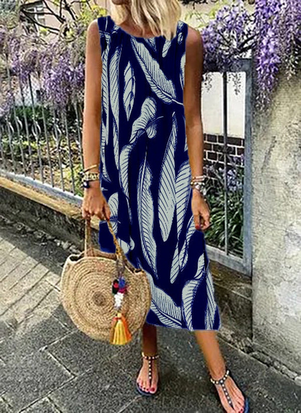 

Leaves Regular Fit Casual Short Sleeve Woven Dress, Purplish blue, Dresses