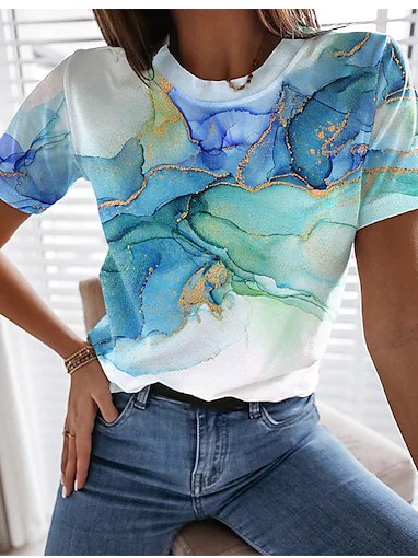 

Ombre Crew Neck Casual Short Sleeve T-Shirt, Multicolor, T-Shirts
