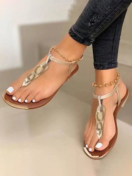 

Vintage Ring Buckle Thong Sandals, Champagne, Sandals