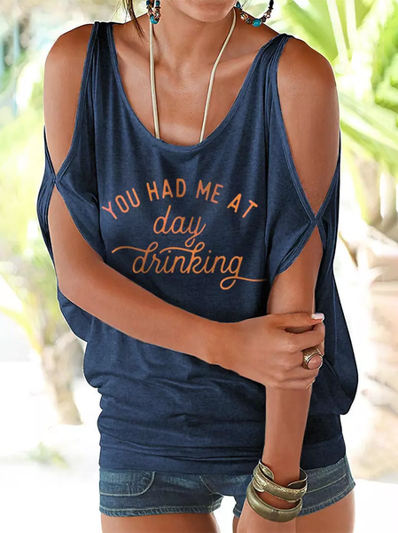 

Crew Neck Letter Short Sleeve Tops, Blue, T-Shirts