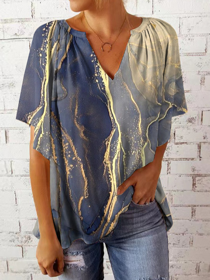 

Vacation Loosen V Neck Abstract Short Sleeve Tops, Multicolor, Shirts & Blouses