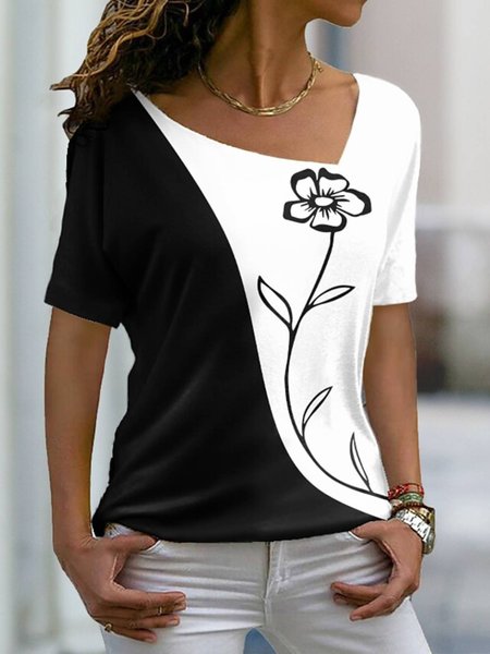 

Floral Casual Short Sleeve T-Shirt, White, T-Shirts