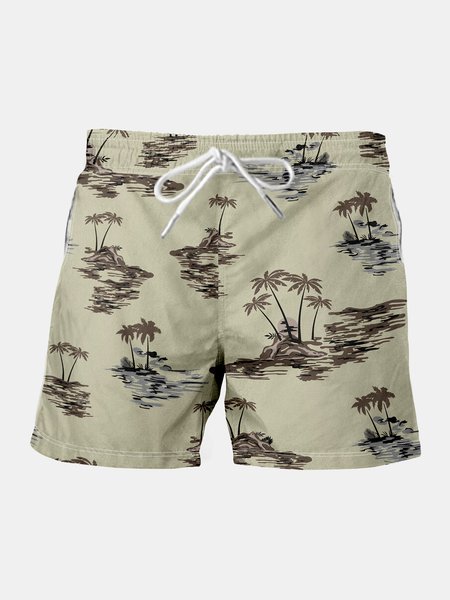 Hawaiian Graphic Men's Drawstring Beach Shorts, Yellow, Men's shorts