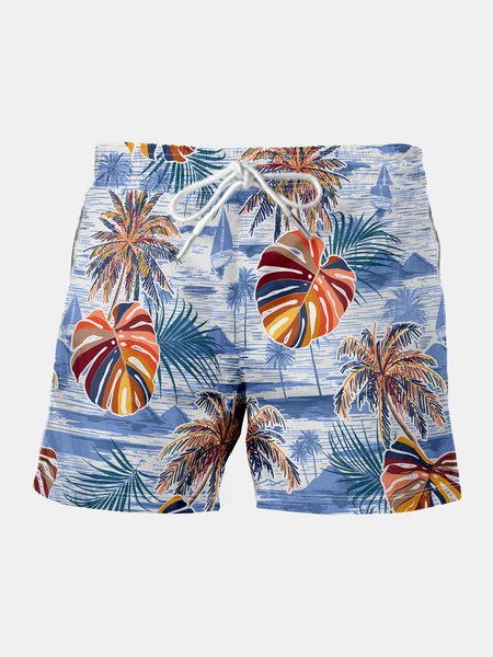

Hawaiian Graphic Men's Drawstring Beach Shorts, Blue, Men's shorts