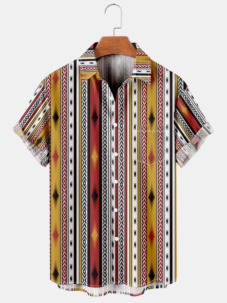 

Men's Vintage Breathable Short Sleeve Hawaiian Shirt with Chest Pocket, Yellow, Men's Floral shirt