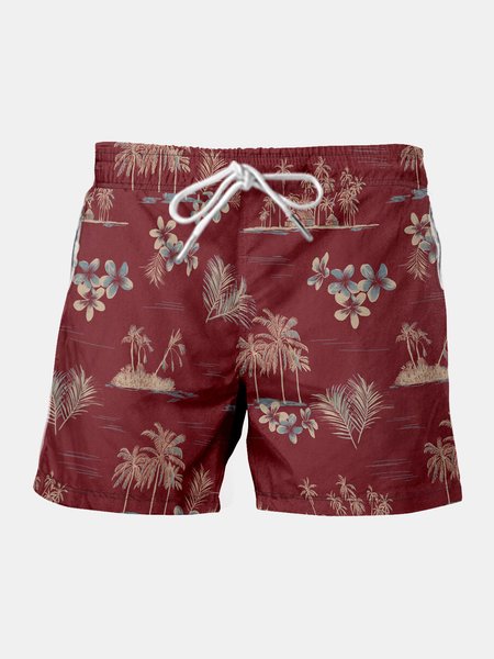 

Hawaiian Graphic Men's Drawstring Beach Shorts, Red, Men's shorts