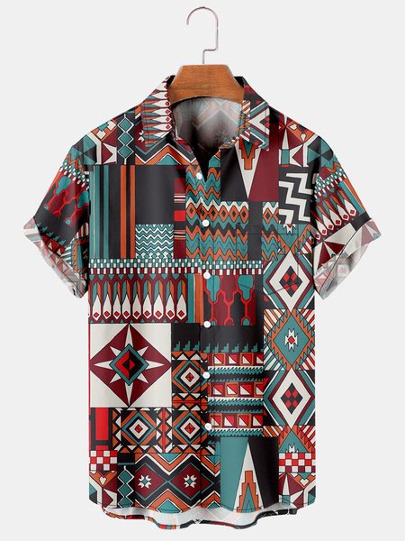 

Men's Retro Pattern Casual Breathable Short Sleeve Hawaiian Shirt, Multicolor, Men's Floral shirt