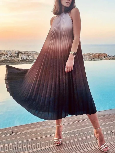 

Vacation Ombre Loosen Sleeveless Midi Dress, Brown, Maxi Dresses