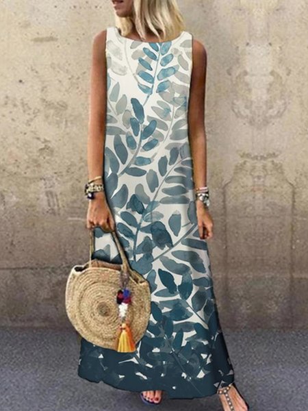 

Crew Neck Vacation Sleeveless Woven Dresses, Multicolor, Dresses