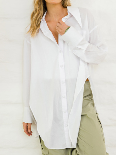 

Casual Plain Long Sleeve Blouse, White, Blouses & Shirts
