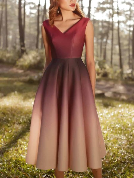 

Elegant Regular Fit V Neck Sleeveless Midi Dress, Multicolor, Maxi Dresses