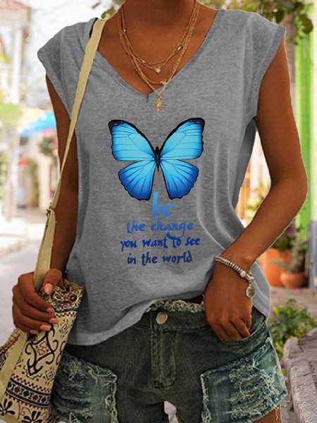 

Be The Change You Want To See In The World Butterfly Print Tank Top, Gray, Tank Tops