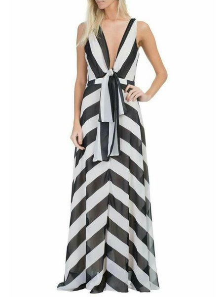 

V Neck Vacation Short Sleeve Woven Dress, White, Maxi Dresses