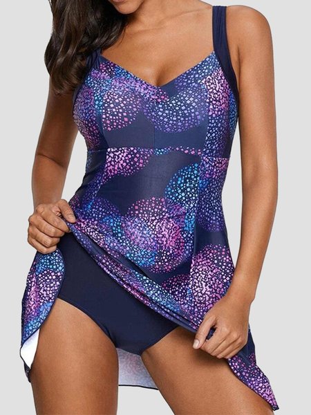 

Ladies Printed Slim Fit Covering Belly Slim Skirt Tankini Swimsuit Plus Size, Purple, Swimwear