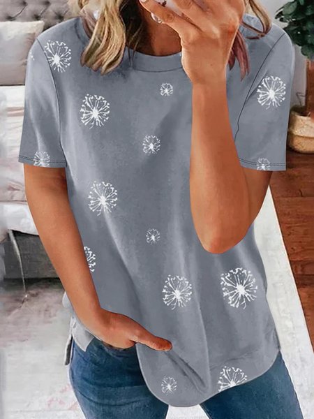 

Dandelion Crew Neck Casual Short Sleeve T-Shirt, Gray, T-Shirts