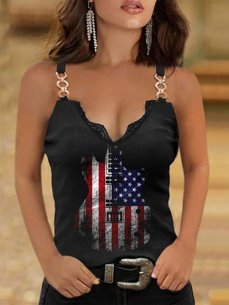 

Flag Casual Knit Tank, Black, Tanks & Camis