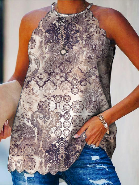 

Casual Tribal Woven Tank, Khaki, Tank Top