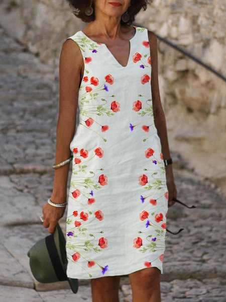 

Casual Sleeveless Woven Dresses, White, Mini Dresses