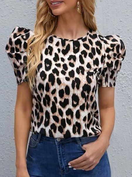

Regular Fit Fashion Short Sleeve T-Shirt, Leopard, Tees