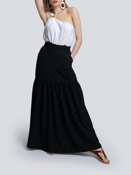 

Loosen Cotton Long Skirt, Black, Maxi Skirts