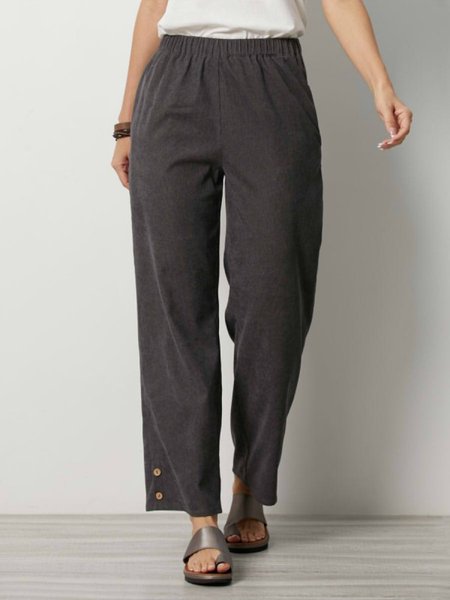 

Elastic Waist Solid Loosen Casual Pants, Deep gray, Bottoms