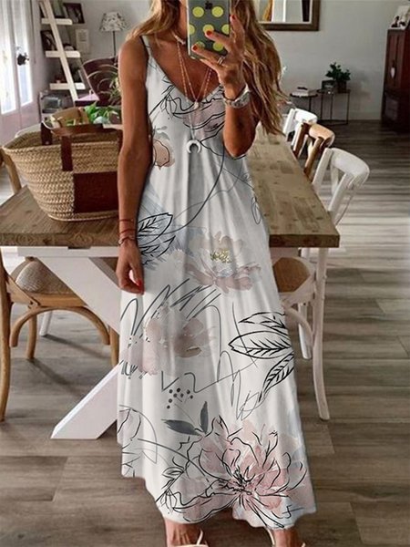 

V Neck Vacation Sleeveless Knit Dress, Multicolor, Dresses